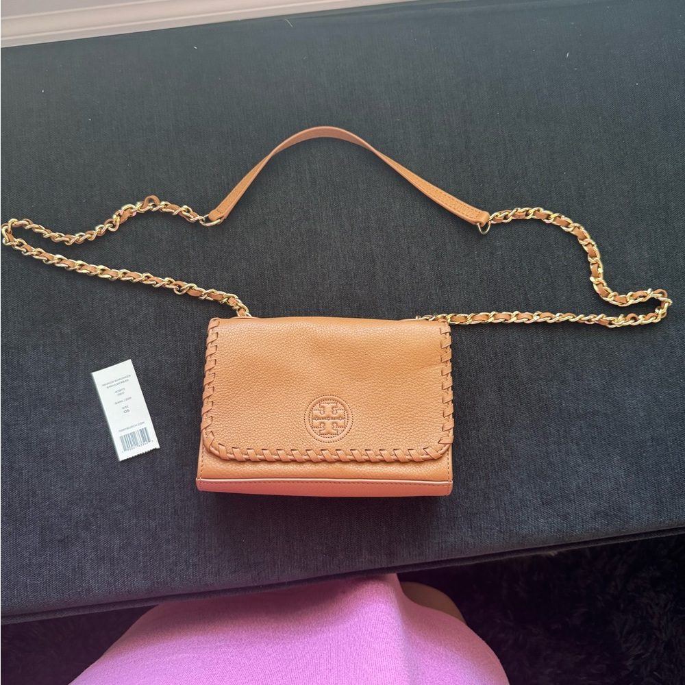 Authentic Tory Burch Peach Leather Crossbody Bag